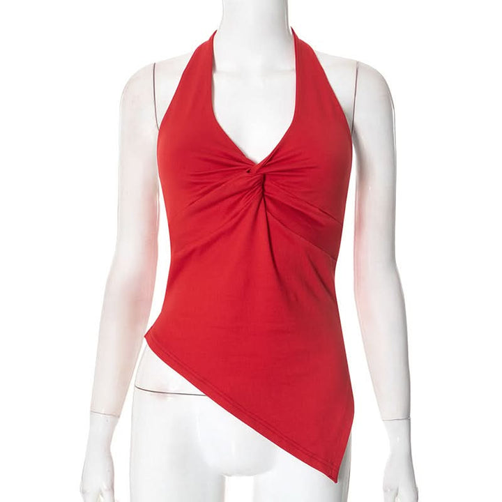 Halter v neck ruched self tie irregular top  | Festival Outfits Women