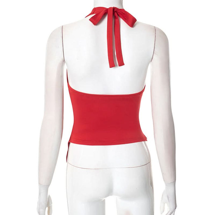 Halter v neck ruched self tie irregular top  | Festival Outfits Women