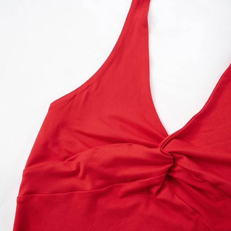Halter v neck ruched self tie irregular top  | Festival Outfits Women