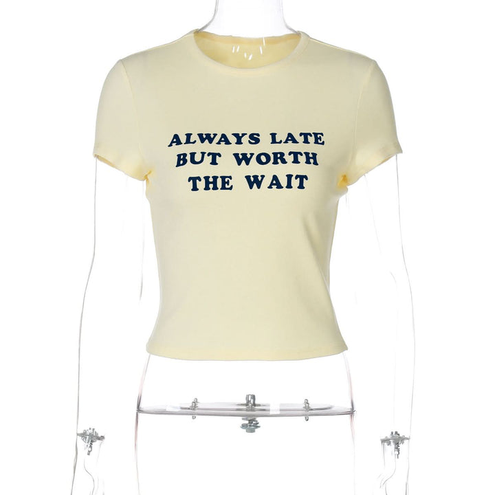 Short sleeve crewneck letter print top  | Festival Outfits Women