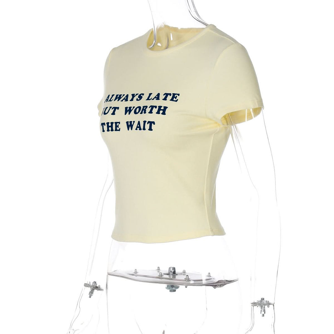 Short sleeve crewneck letter print top  | Festival Outfits Women