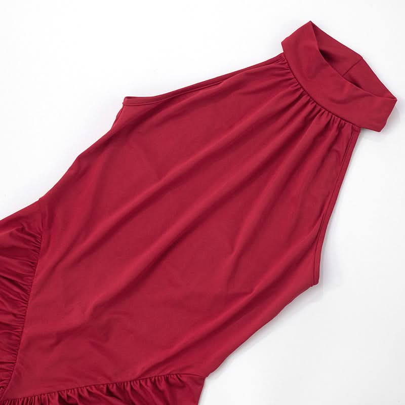 Crewneck ruched sleeveless solid maxi dress  | Festival Outfits Women