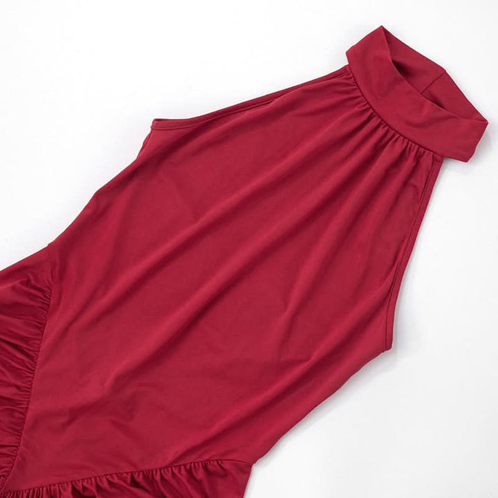 Crewneck ruched sleeveless solid maxi dress  | Festival Outfits Women