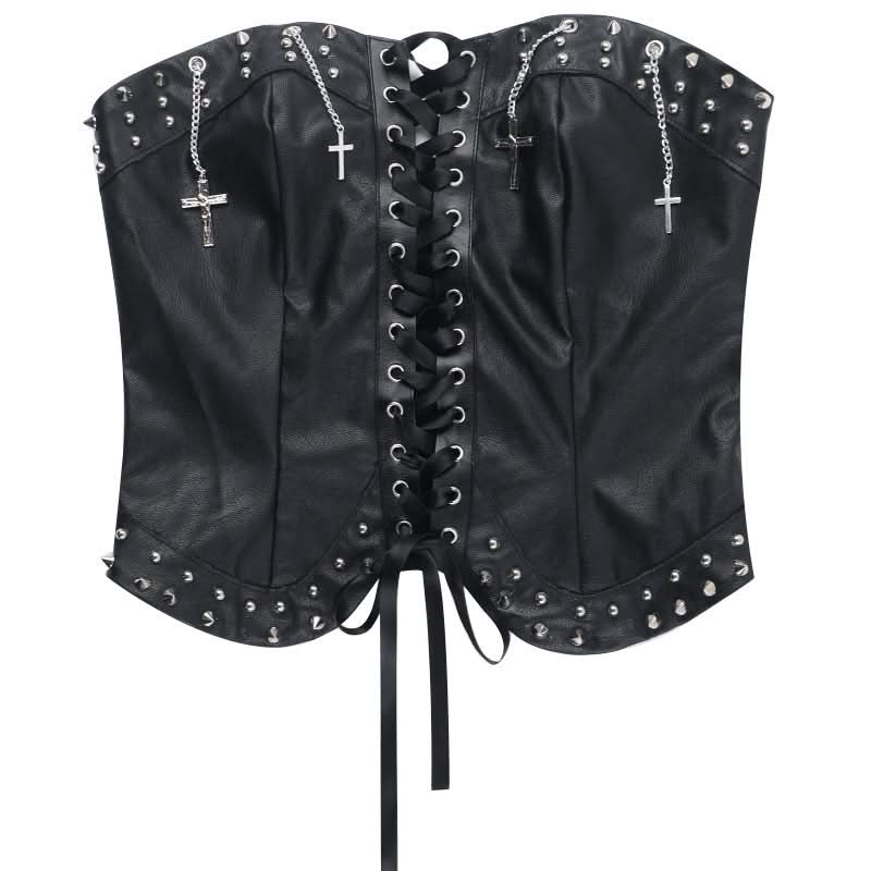 Lace up PU leather metal chain tube top  | Festival Outfits Women