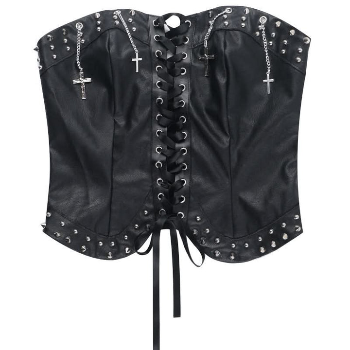 Lace up PU leather metal chain tube top  | Festival Outfits Women