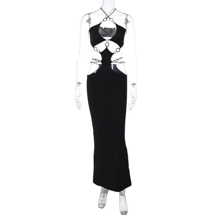 Hollow out o ring cross front slit cut out maxi dress  | Festival Outfits Women