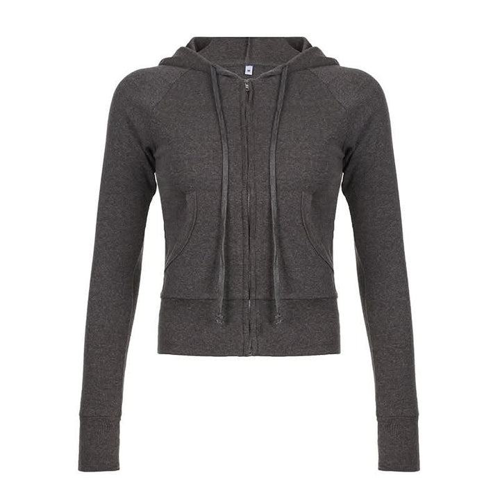 Zip-up long sleeve hoodie ribbed pocket top  | Festival Outfits Women