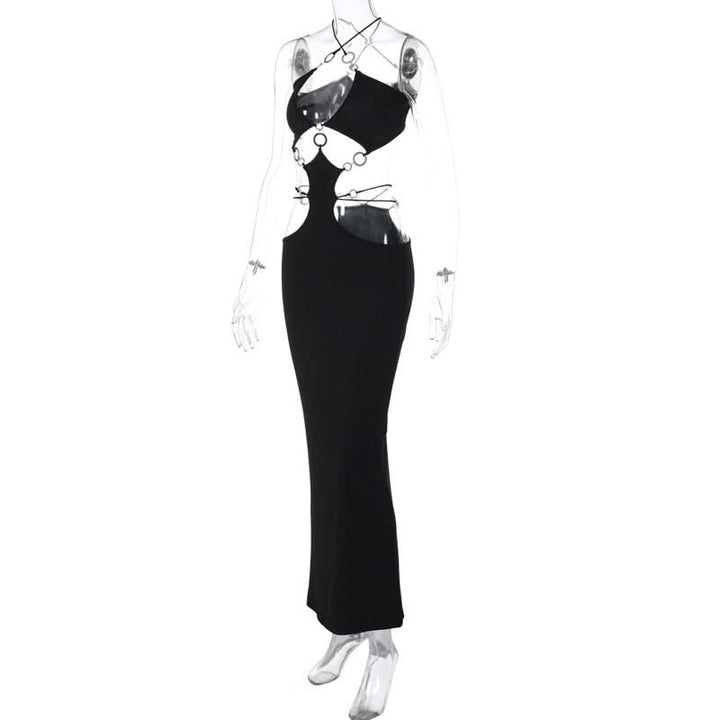 Hollow out o ring cross front slit cut out maxi dress  | Festival Outfits Women