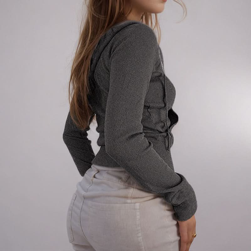 Zip-up long sleeve hoodie ribbed pocket top  | Festival Outfits Women