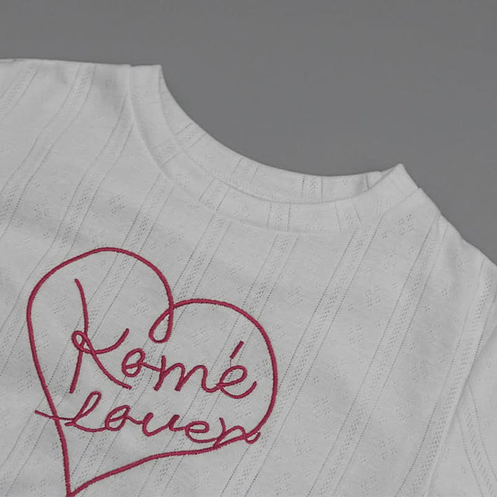 Crewneck short sleeve ruffle letter embroidery top  | Festival Outfits Women