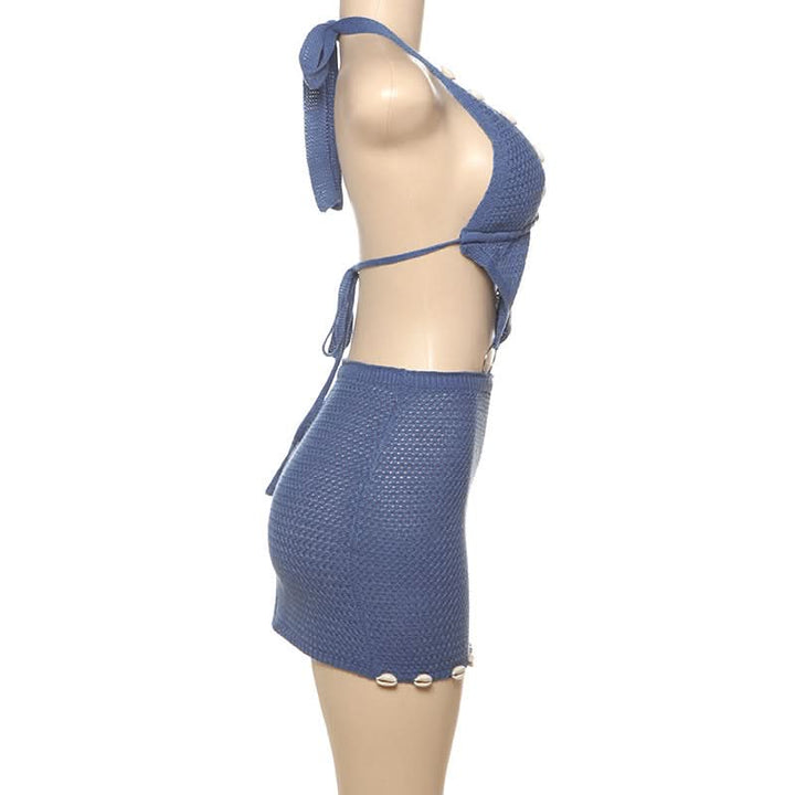 Halter self tie o ring hollow out knitted cut out mini dress  | Festival Outfits Women