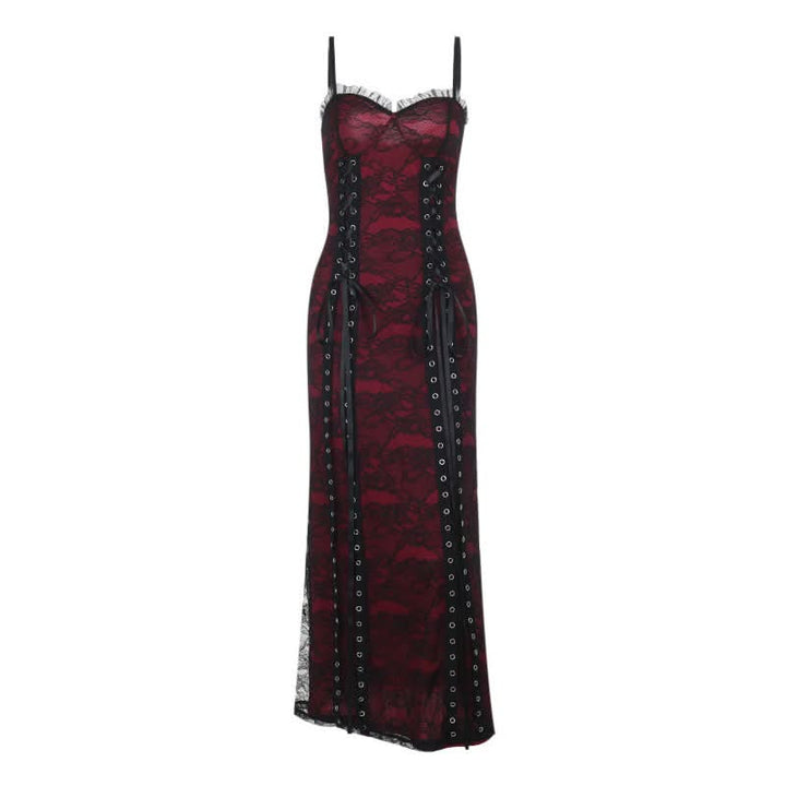 Ruffle lace up lace backless cami maxi dress  | Festival Outfits Women-final-sale