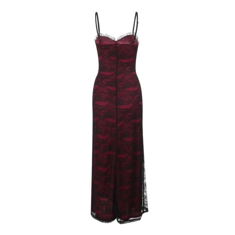Ruffle lace up lace backless cami maxi dress  | Festival Outfits Women-final-sale
