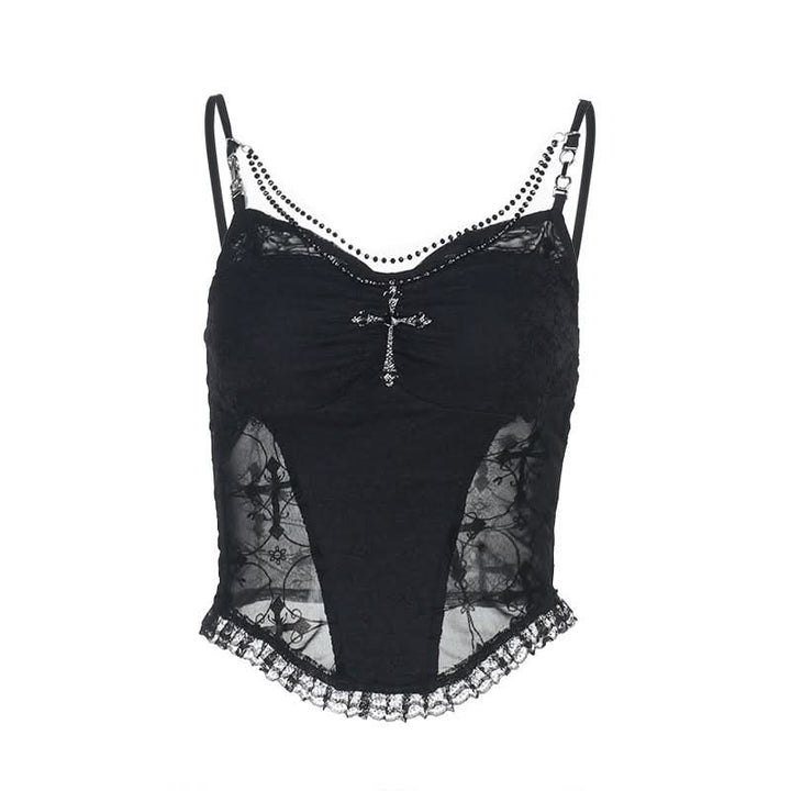 Lace hem v neck beaded ruched cami top  | Festival Outfits Women