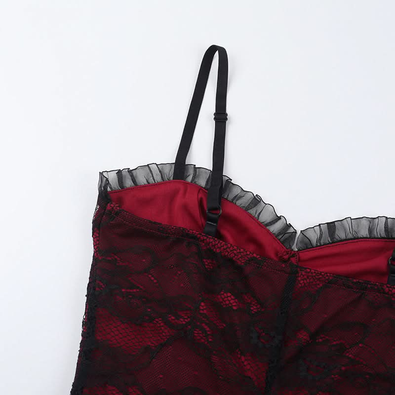 Ruffle lace up lace backless cami maxi dress  | Festival Outfits Women-final-sale