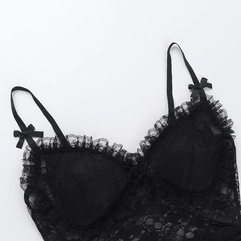 Bowknot lace v neck ruched cami top  | Festival Outfits Women