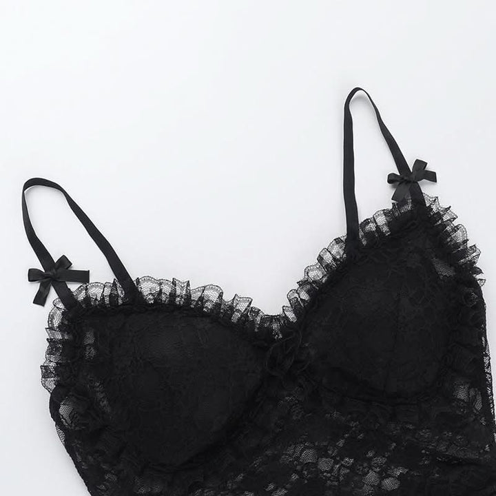 Bowknot lace v neck ruched cami top  | Festival Outfits Women