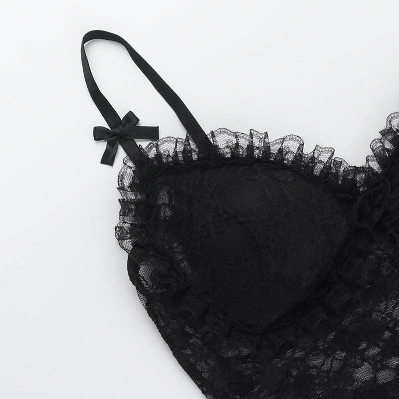 Bowknot lace v neck ruched cami top  | Festival Outfits Women
