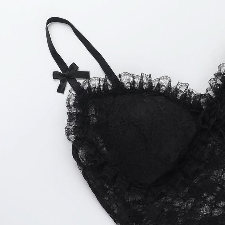 Bowknot lace v neck ruched cami top  | Festival Outfits Women