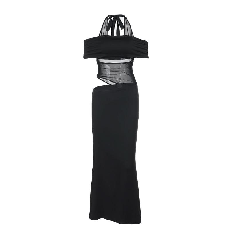 Off shoulder halter self tie hollow out cut out maxi dress  | Festival Outfits Women