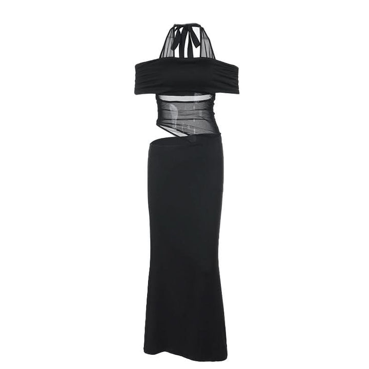 Off shoulder halter self tie hollow out cut out maxi dress  | Festival Outfits Women