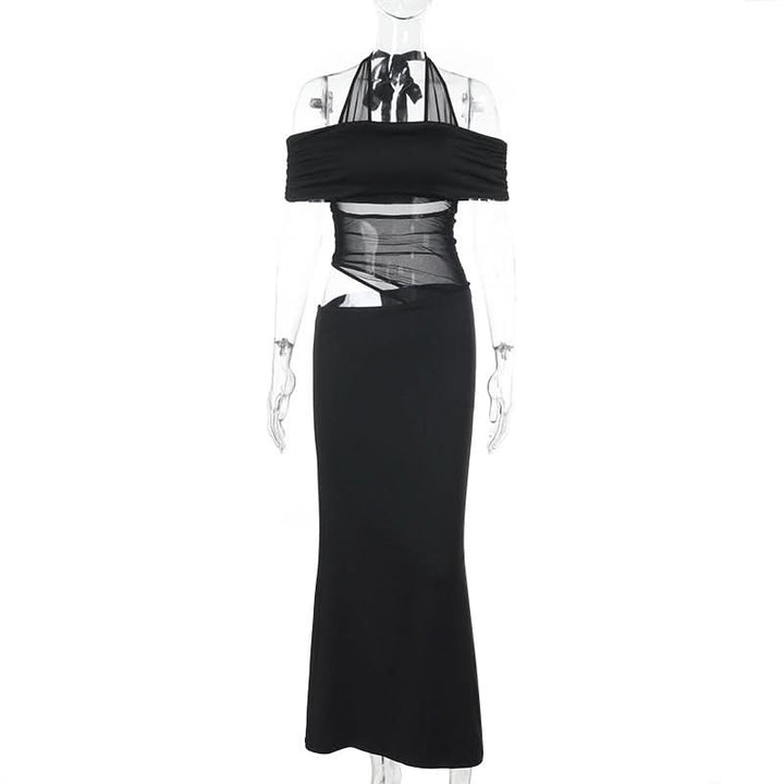 Off shoulder halter self tie hollow out cut out maxi dress  | Festival Outfits Women