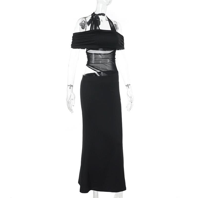 Off shoulder halter self tie hollow out cut out maxi dress  | Festival Outfits Women