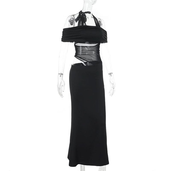 Off shoulder halter self tie hollow out cut out maxi dress  | Festival Outfits Women