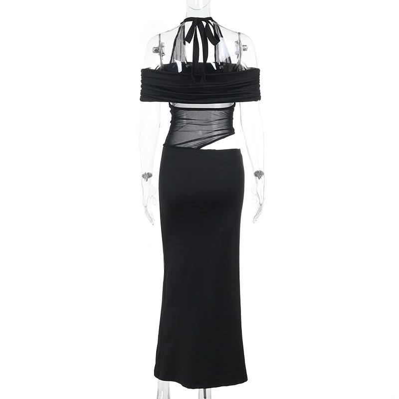 Off shoulder halter self tie hollow out cut out maxi dress  | Festival Outfits Women