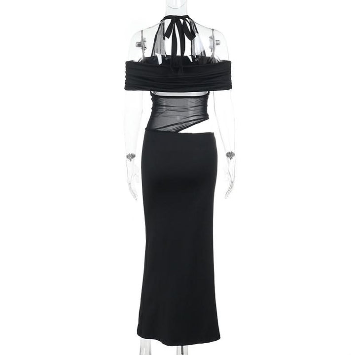 Off shoulder halter self tie hollow out cut out maxi dress  | Festival Outfits Women
