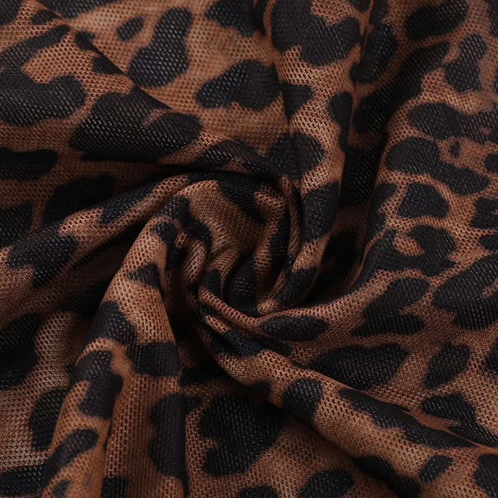 Leopard print v neck sheer mesh ruffle top  | Festival Outfits Women  | Cheetah Print Top
