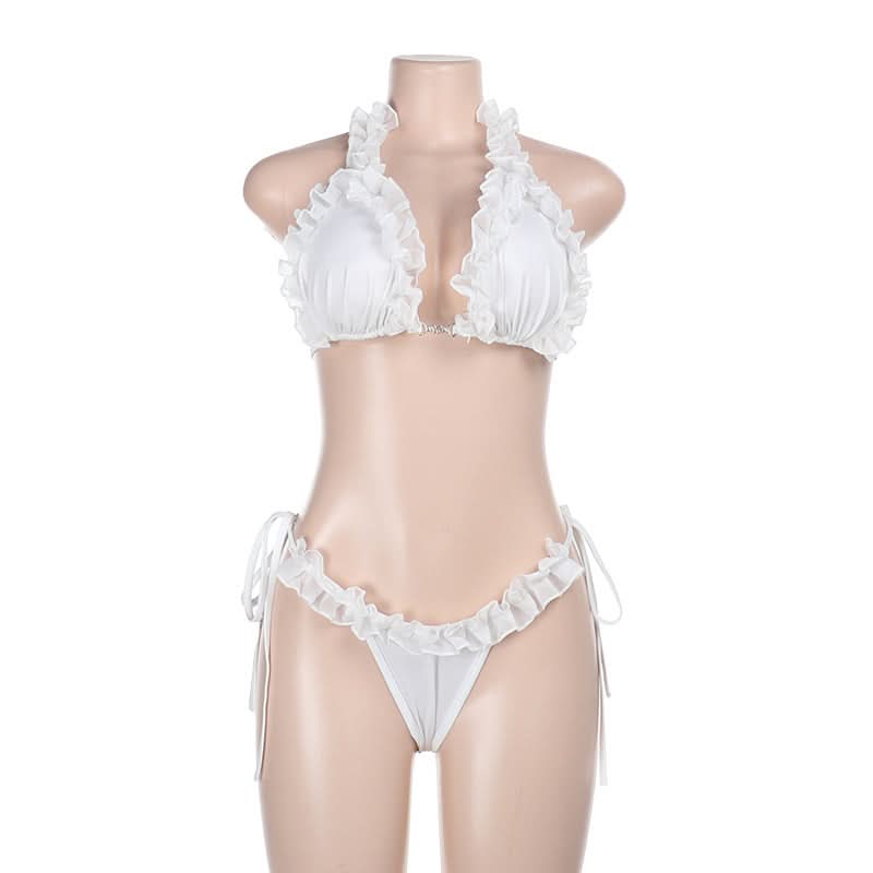 Ruffle self tie halter backless solid pant set  | Festival Outfits Women