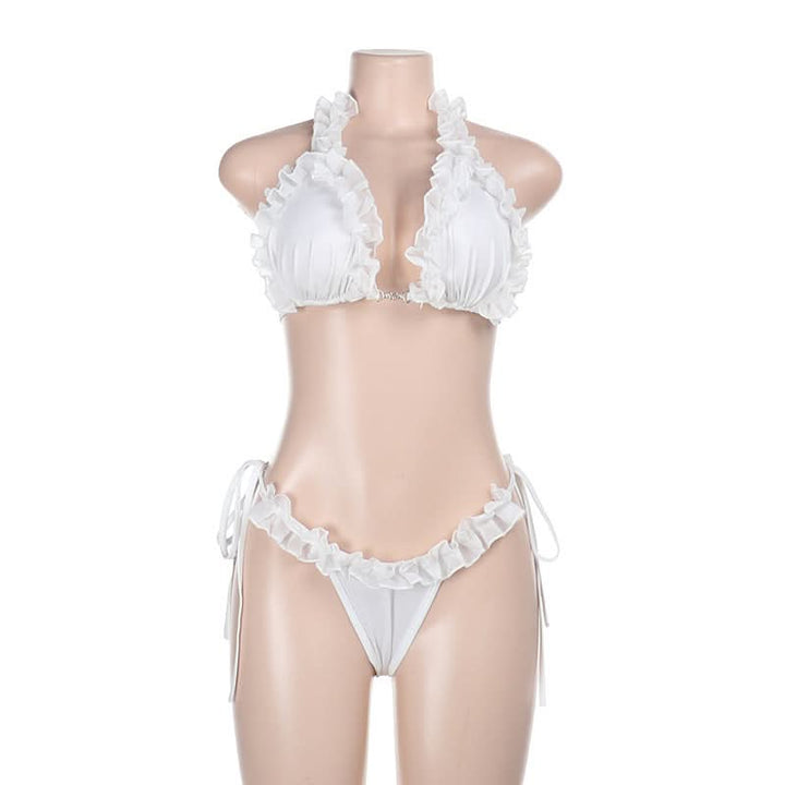 Ruffle self tie halter backless solid pant set  | Festival Outfits Women