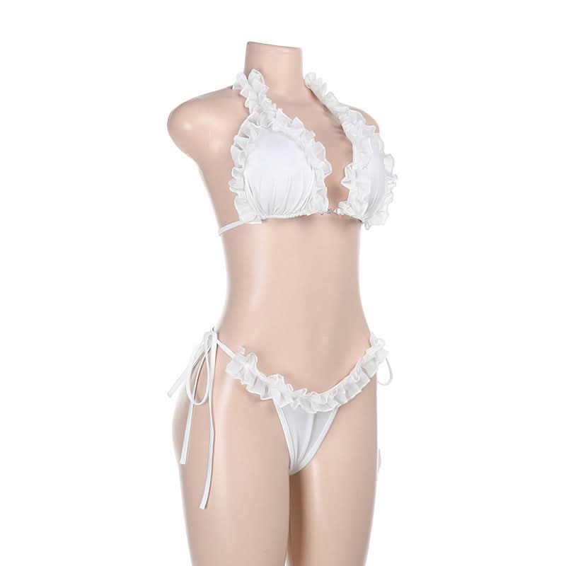 Ruffle self tie halter backless solid pant set  | Festival Outfits Women
