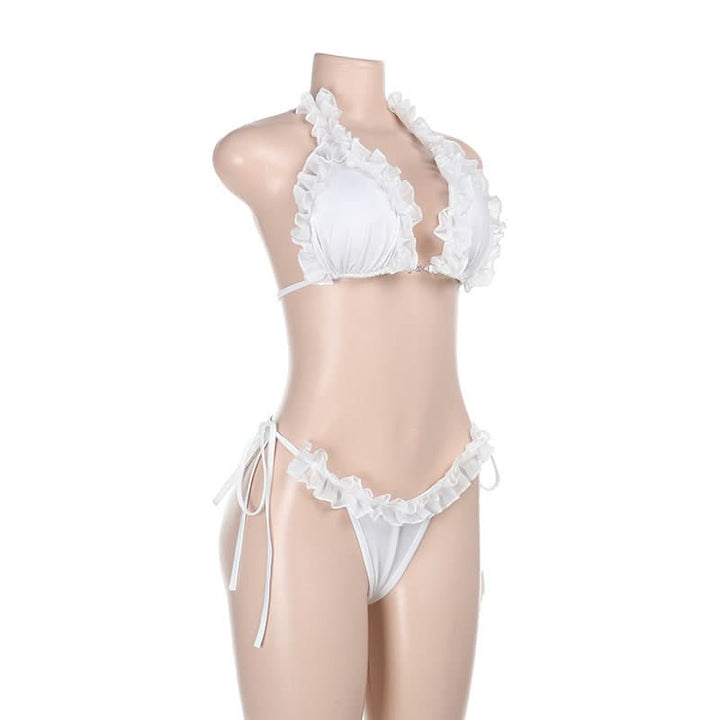 Ruffle self tie halter backless solid pant set  | Festival Outfits Women