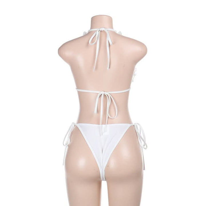 Ruffle self tie halter backless solid pant set  | Festival Outfits Women