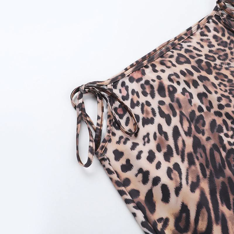Leopard print self tie halter v neck maxi skirt set  | Festival Outfits Women