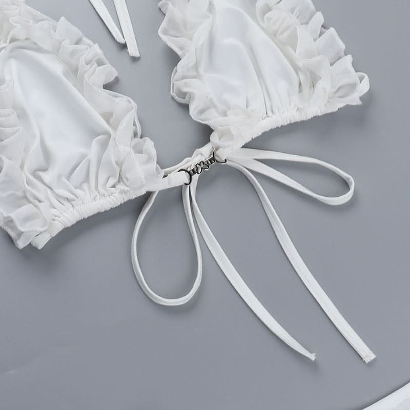 Ruffle self tie halter backless solid pant set  | Festival Outfits Women