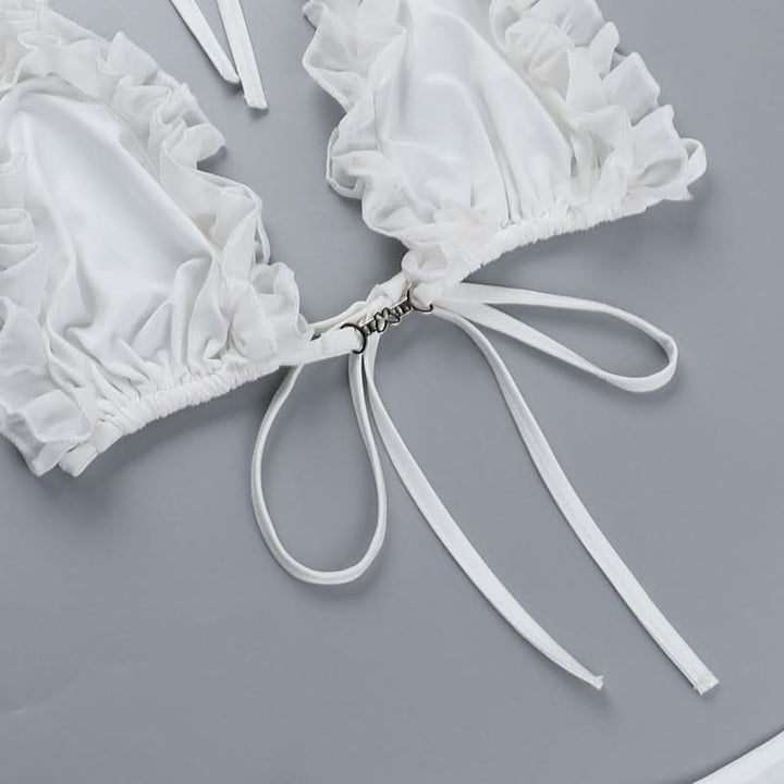Ruffle self tie halter backless solid pant set  | Festival Outfits Women