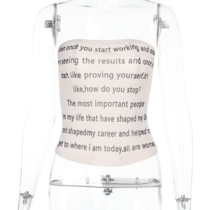 Mesh letter print contrast tube top  | Festival Outfits Women