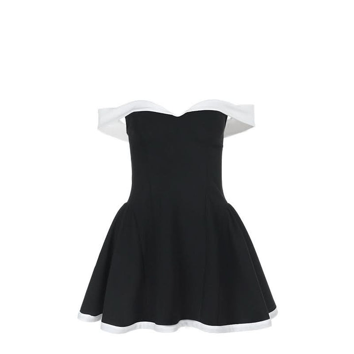 Off shoulder zip-up contrast tube mini dress  | Festival Outfits Women