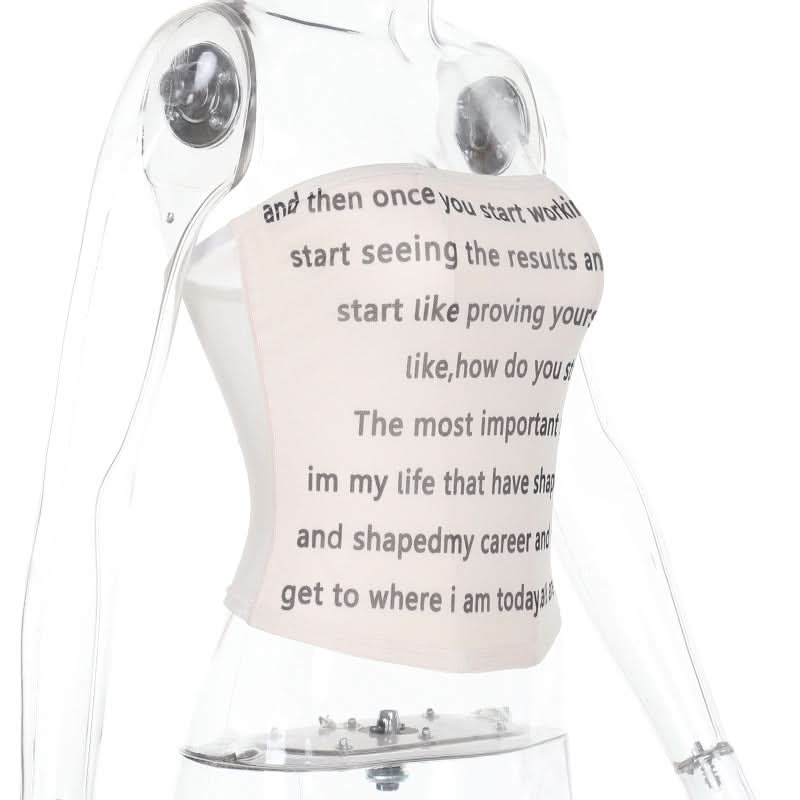 Mesh letter print contrast tube top  | Festival Outfits Women