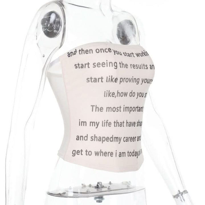 Mesh letter print contrast tube top  | Festival Outfits Women