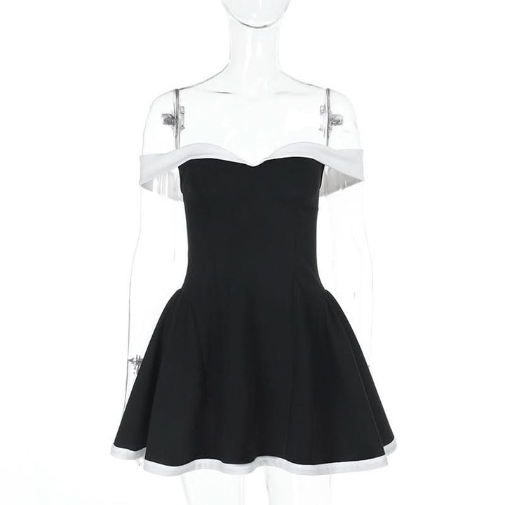 Off shoulder zip-up contrast tube mini dress  | Festival Outfits Women