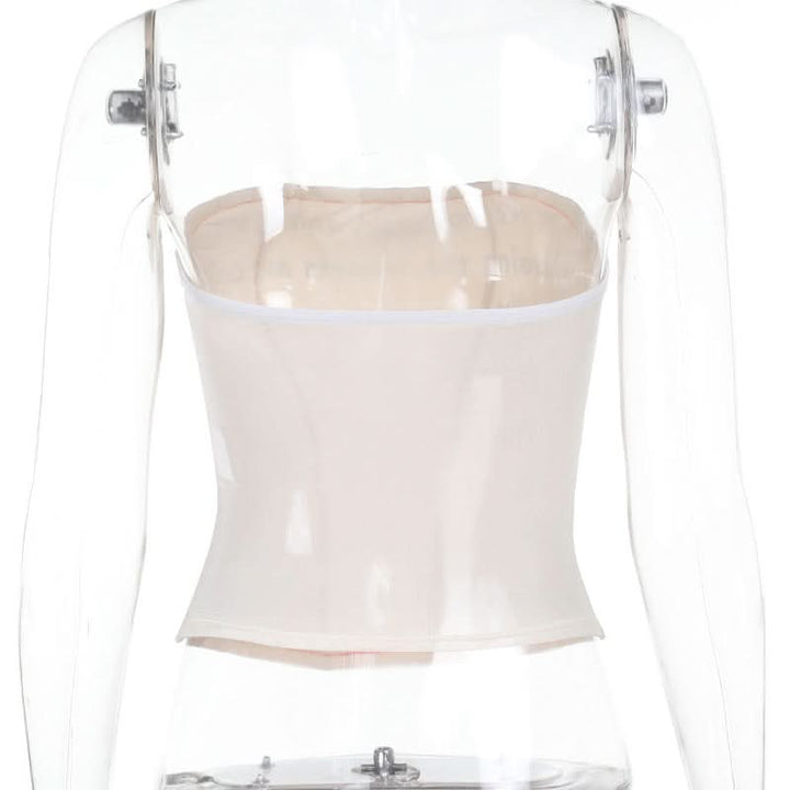 Mesh letter print contrast tube top  | Festival Outfits Women