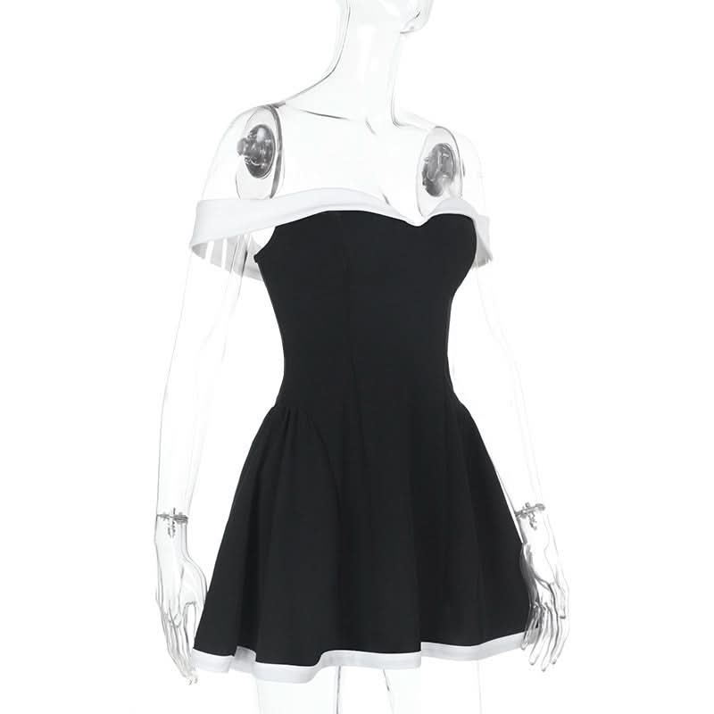 Off shoulder zip-up contrast tube mini dress  | Festival Outfits Women