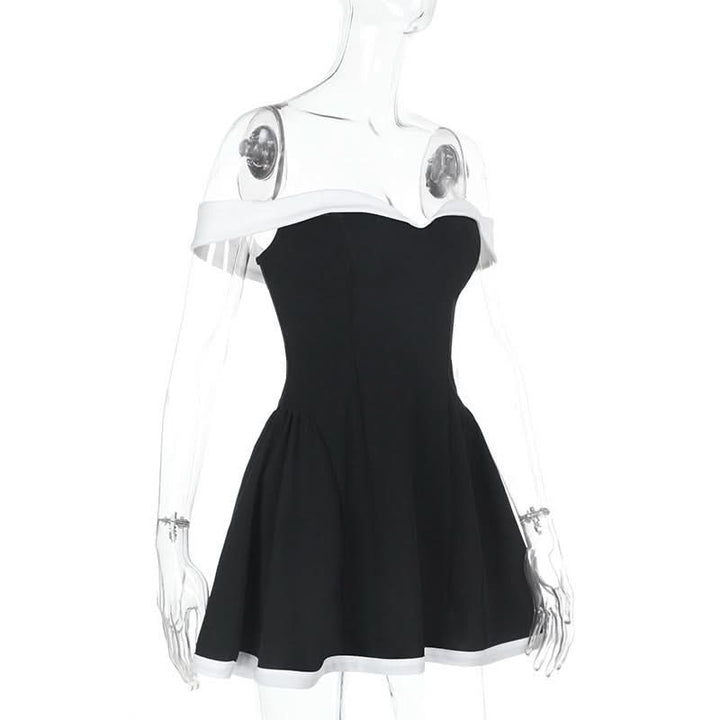 Off shoulder zip-up contrast tube mini dress  | Festival Outfits Women