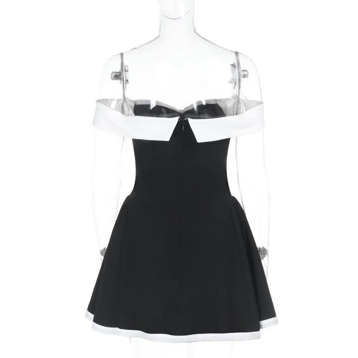 Off shoulder zip-up contrast tube mini dress  | Festival Outfits Women