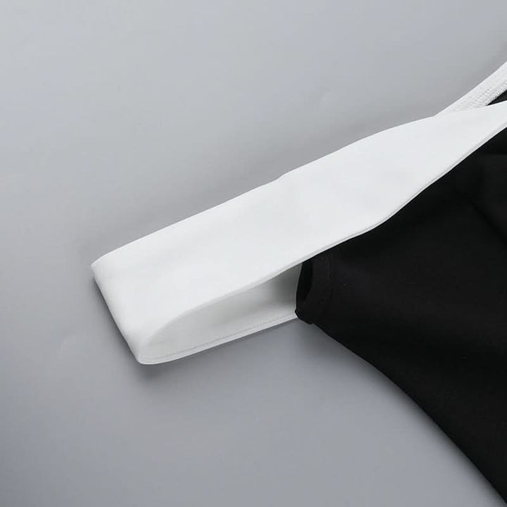 Off shoulder zip-up contrast tube mini dress  | Festival Outfits Women