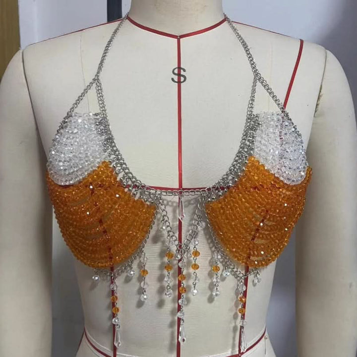 Halter u neck metal chain beaded top  | Festival Outfits Women
